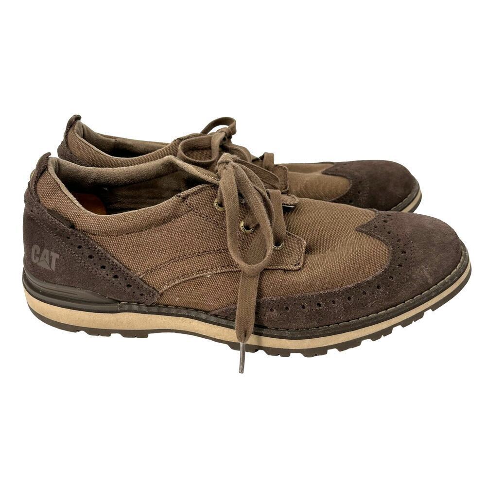 CAT Wingtip Oxford Shoes Mens 11.5 Brown Canvas Caterpillar Lace Up